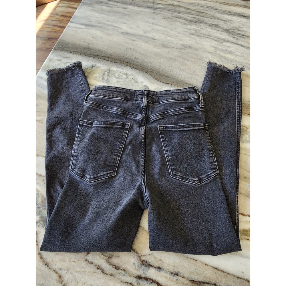 Free People We The Free Skinny Stretch Black Acid Wash Raw Hem Jeans 28